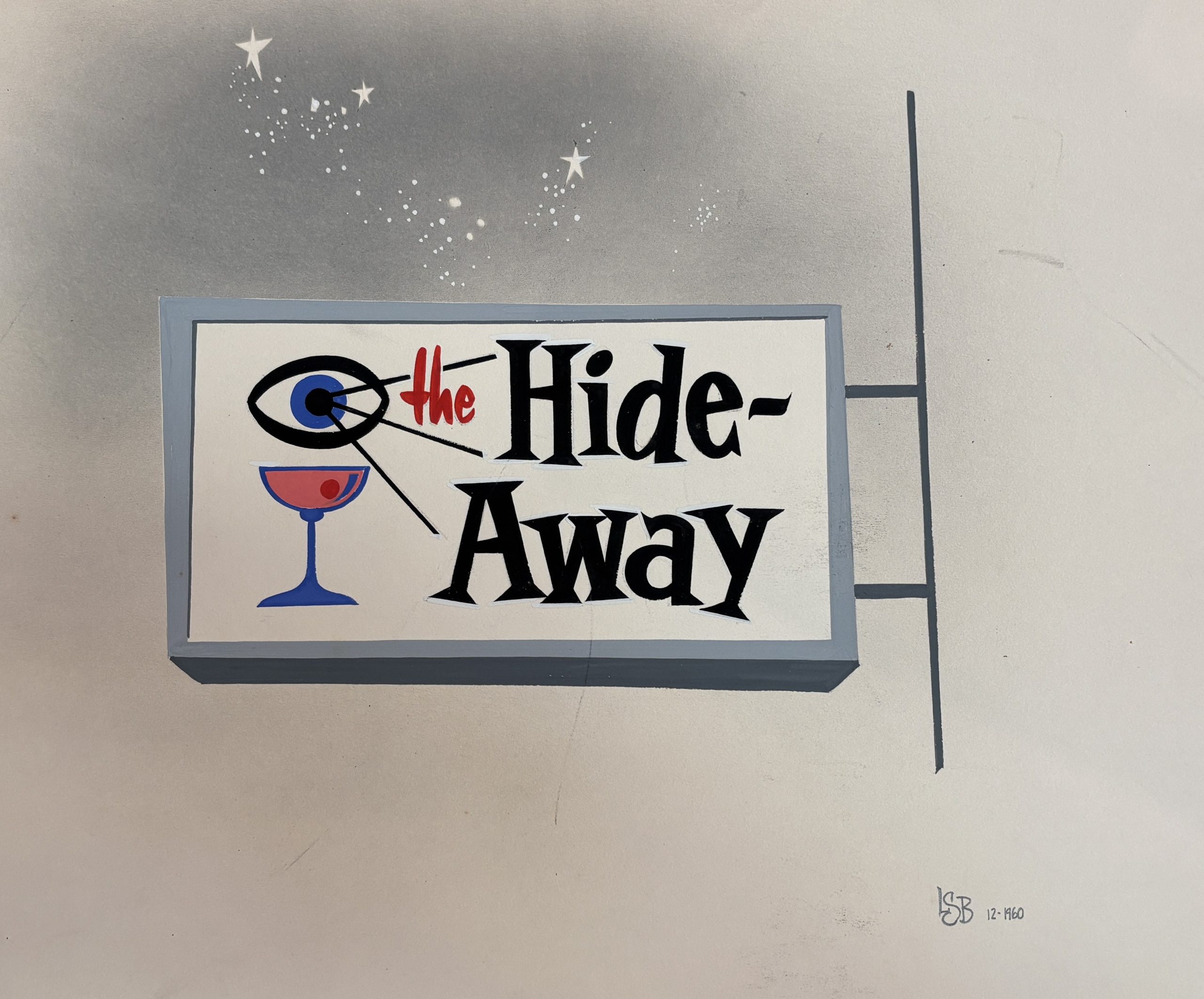 Lew Barber's artwork for the Hide Away Bar created in 1960